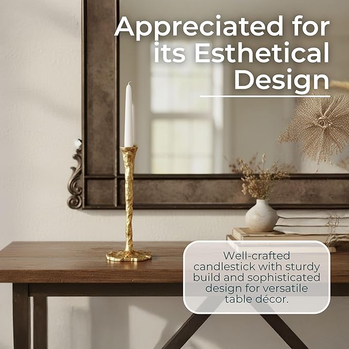 Aluminum Taper Candle Holder – Candle Stand for Table Decor, Living Room or Bedroom – Modern Hammered Design – Elegant Home Decor Accent – Candle Holder for Stylish Tabletop – 15", Gold