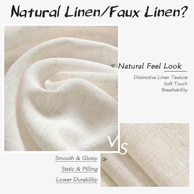 Joywell 120 Inch Linen Curtains Extra Long for Living Room Patio Sliding Glass Door Back Tab Semi Sheer Privacy Drapes for Villa Cottage Large Window Boho Neutral 120 Inch Length Curtain 10Ft