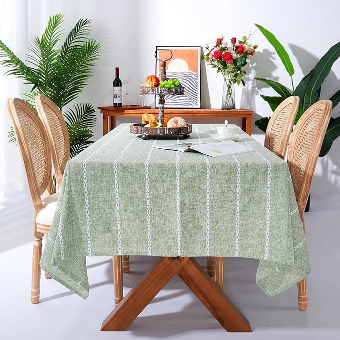 Chassic Square Tablecloth 60 x 60 Inch, Farmhouse Boho Linen Table Cloths, Wrinkle Free & Washable Tablecloths for Dining Tables, Spring Kitchen Decor - Sage Green