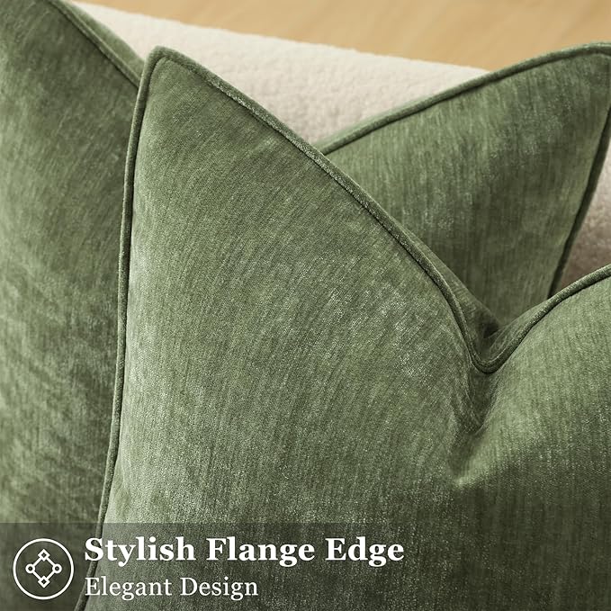 decorUhome Summer Couch Throw Pillow Covers 12x20 Set of 2, Decorative Soft Velvet Modern Cozy Chenille Lumbar Pillow Cases with Elegant Design for Sofa Bed Living Room Home Decor, Olive Green
