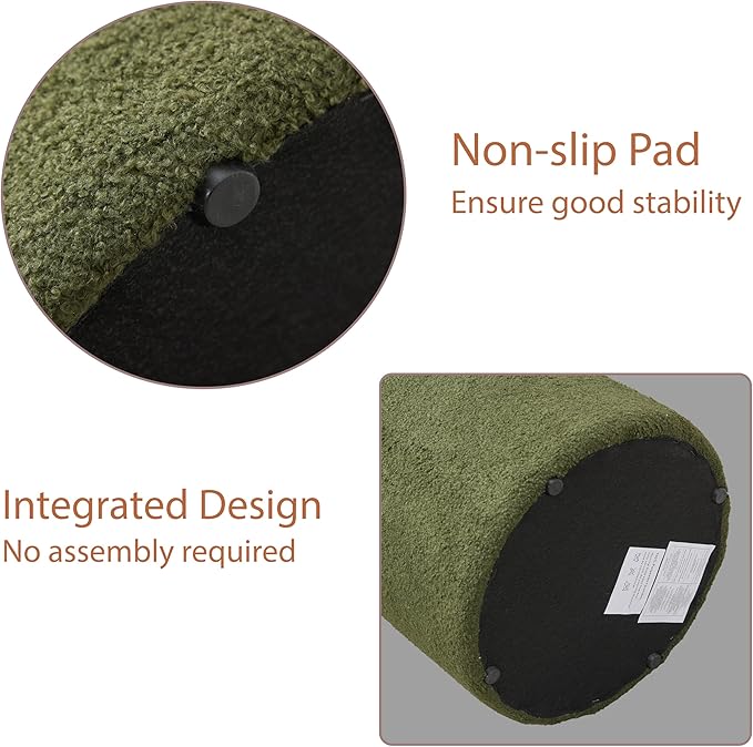 Modern Round Vanity Stool, Small Ottoman, Cute Fabric Foot Stool, Teddy Fleece Footrest, Upholstered Vanity Chair, Stool for Makeup, Bedroom, Living Room (1PCS, Round-Dark Green)