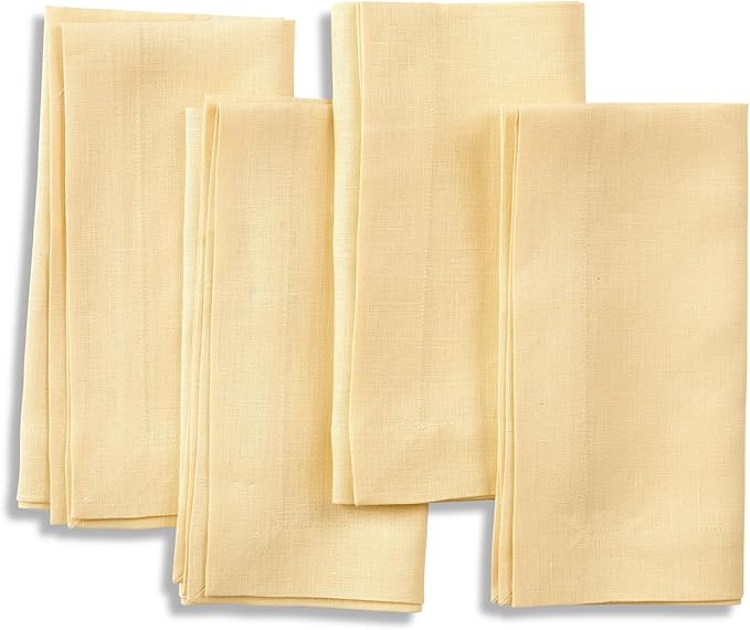 Solino Home Linen Napkins Set of 4-100% Pure Linen Golden Straw Dinner Napkins Cloth 20 x 20 Inch for Spring, Summer, Mothers Day - Fete, Handcrafted and Machine Washable