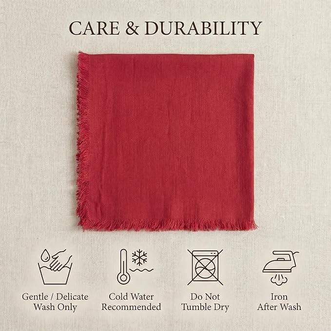 ACCENTHOME Red Cotton Linen Napkin Set of 6 - 18x18 inch Dinner Napkins - Washable Soft Premium Hotel Quality Reusable Napkins Perfect for Family Dinners, Weddings & Everyday Use