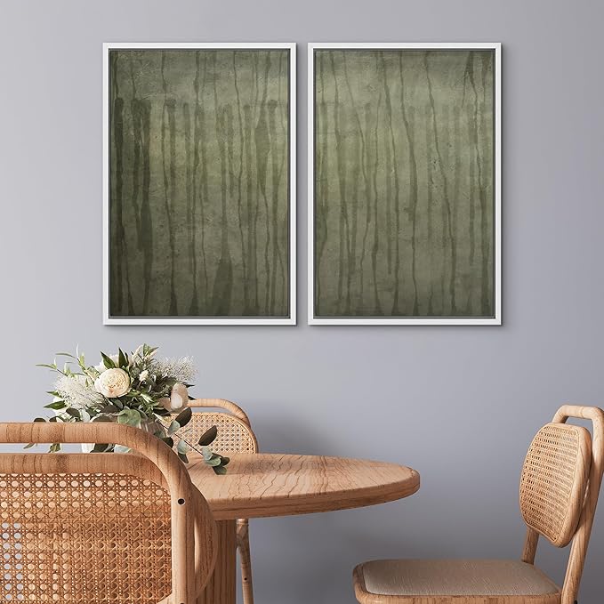 SIGNWIN Framed Wall Art Print Set Muted Green Abstract Forest Photography Modern Art Rustic Relax/Calm Multicolor for Living Room, Bedroom, Office - 24"x36"x2 WHITE