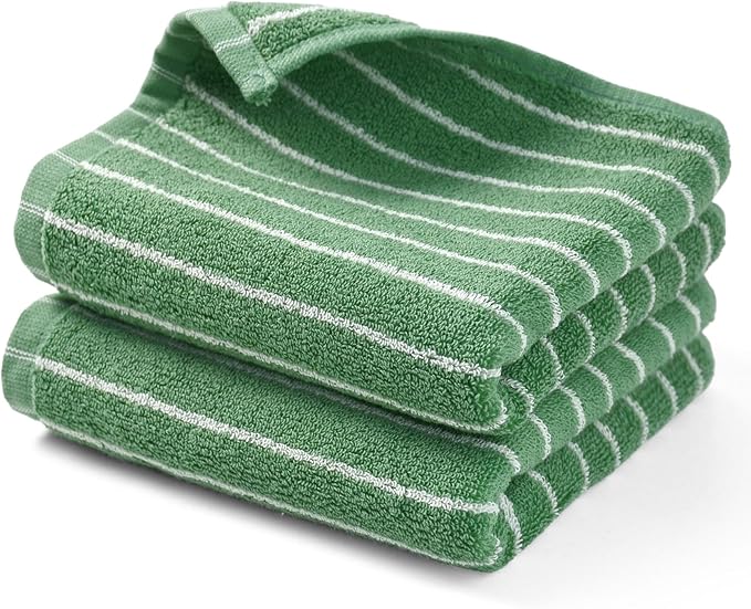 Jacquotha Hand Towels for Bathroom Green Striped - 2-Piece Premium Quick Drying Towels for Kitchen Spa Workout, Stylish Compact for Hand Face Hair, 14” x 29”