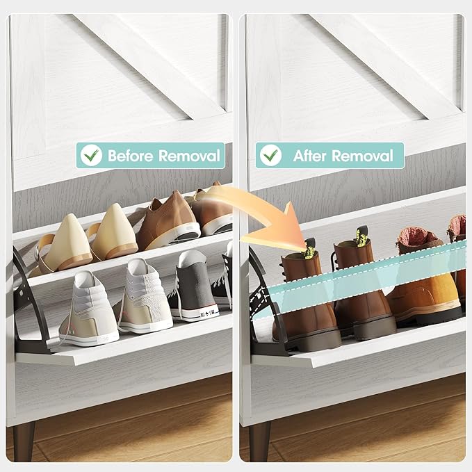 Vabches Shoe Storage Cabinet with 2 Flip Drawers,Freestanding Narrow Shoe Organizer with Open Storage,Hidden Slim Organizer Rack for Entryway,Hallway,White