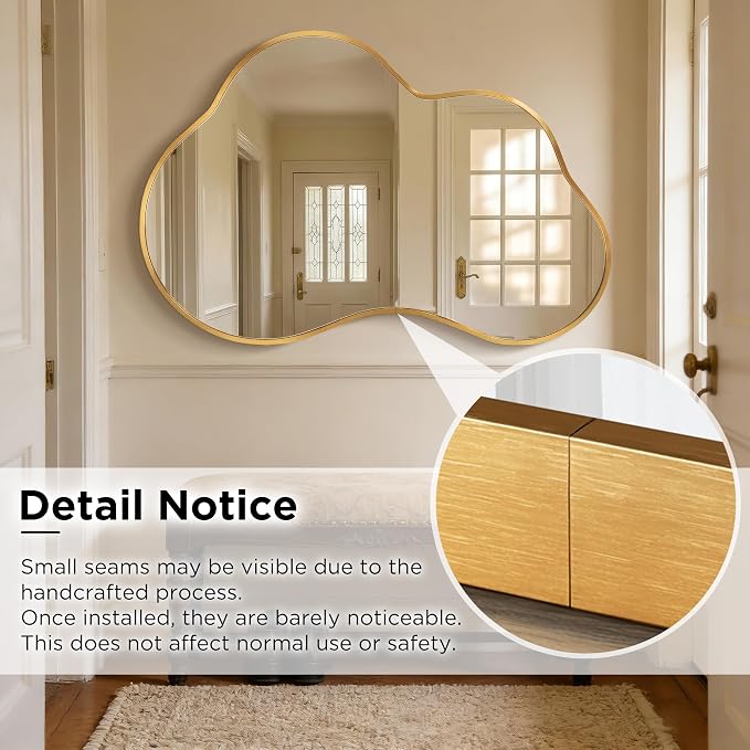 Irregular Wall Mirror with Metal Frame for Living Room, Hallway, Entryway, Bathroom and Dining Room