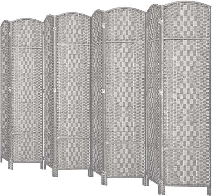 HALLYBEE Room Divider, Room Dividers and Folding Privacy Screens, 16in Privacy Screen, 8 Panel Temporary Wall Partitions, 6ft Space Separation Panel Screen, Stone Grey
