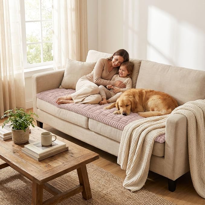 Smiry Couch Cover for Dogs, Non Slip Washable Sofa Protector for Pets, Soft Furniture Cover for Pet, Stylish Sofa Covers, Cozy Protect Against Fur, Dirt & Everyday Messes (Dusty Pink, 35.4" x 63")
