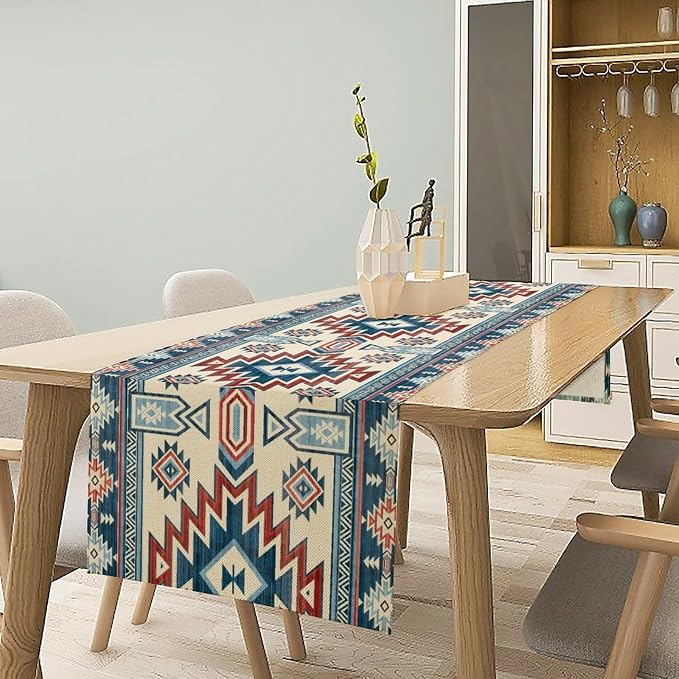 Aztec Southwest Table Runner,Ethnic Style Design Geometric Table Runners Dresser Scarves Table Setting Decor for Living Room Kitchen Dining Table 13x120 Inch