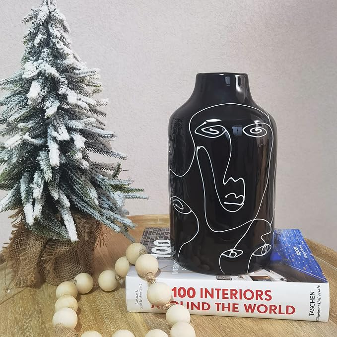 Kimdio Ceramic Vase Irregular face Design Decorative Flower Vase for Home Decor Living Room, Home, Office, Centerpiece,Table and Wedding B-Black
