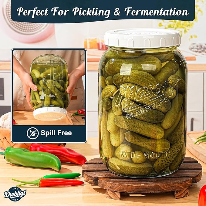 1 Gallon Glass Jar with Airtight Lid, Large Mason Jar Extra Wide Mouth for Flour Sugar Food Storage Containers with Scale Mark(1 PCS), Canning Jars for Sun Tea, Kombucha, Cookie, Pickle, Fermenting