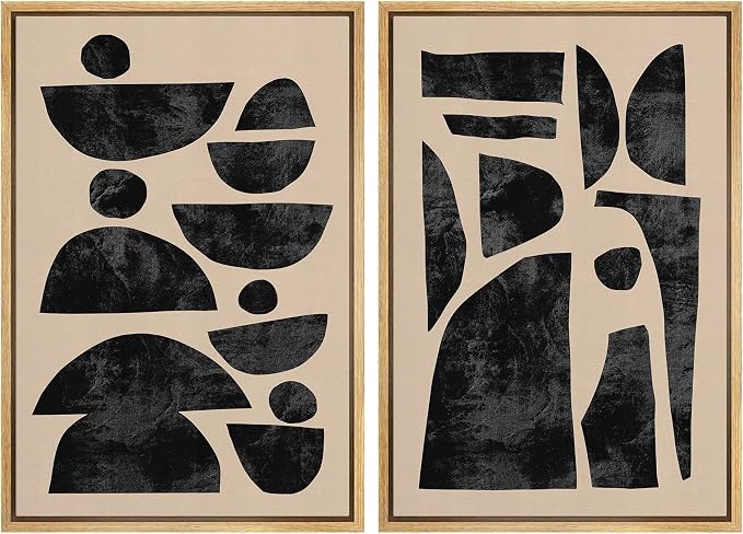 SIGNWIN Framed Canvas Print Wall Art Set Mid-Century Semi-Circle Polygons Variety Abstract Shapes Illustrations Modern Art Minimal Boho for Living Room, Bedroom, Office - 16"x24"x2 Natural