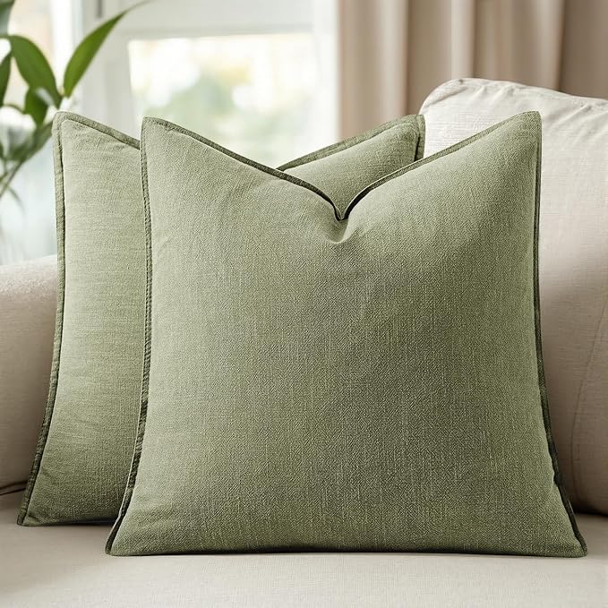 24x24 Inch Set of 2 Decorative Linen Solid Throw Pillow Covers Boho Farmhouse Euro Pillows Modern Spring Home Decor for Couch Sofa Living Room Bed,Sage Green