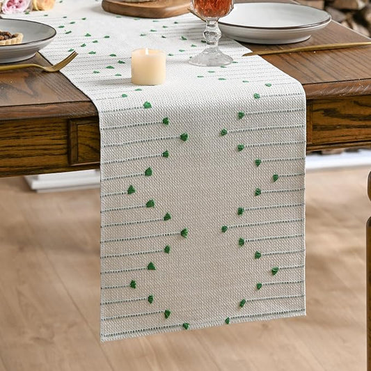 Artoid Mode Dark Green Boho Table Runner for Farmhouse Rustic，Seasonal Holiday Macrame Burlap Kitchen Dining Table Decoration for Home Party Decor 12x72 Inch