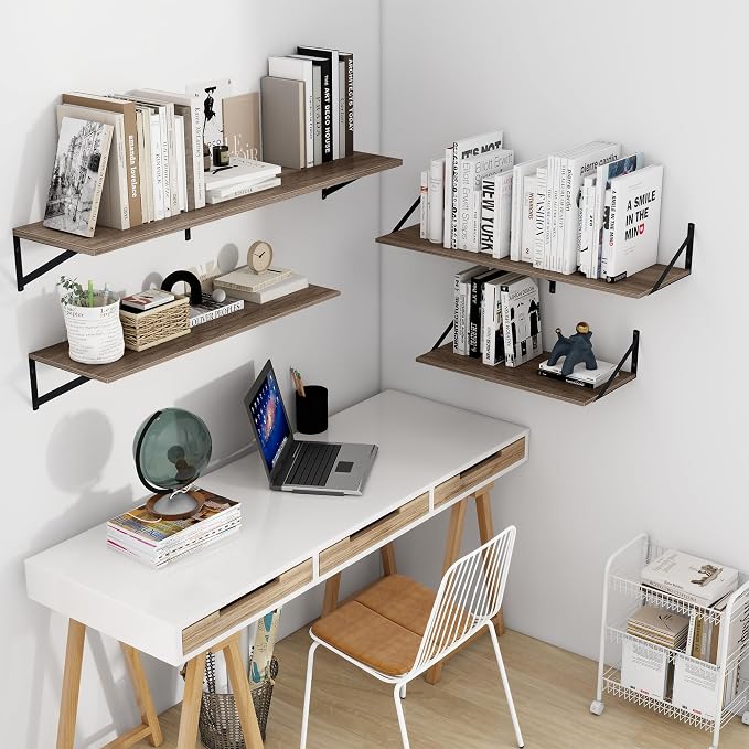 Heimlove Deep Floating Shelves for Wall, 24W x 12D Rustic Grey Wood Wall Shelves Set of 2, Large Floating Shelf for Living Room, Kitchen, Office, Bedroom and Decor Storage, with Metal Bracket - Grey