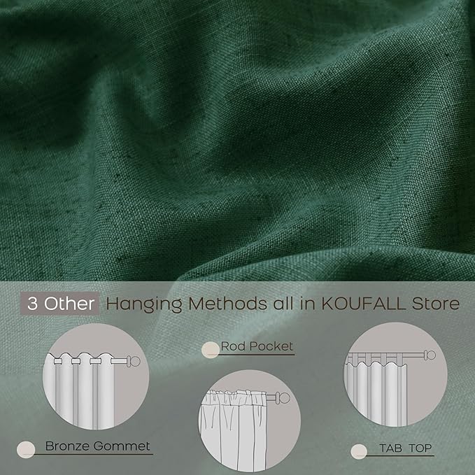KOUFALL Short Green Curtains for Kitchen Bathroom Window,Sheer Linen Decorative Curtains for Bedroom
