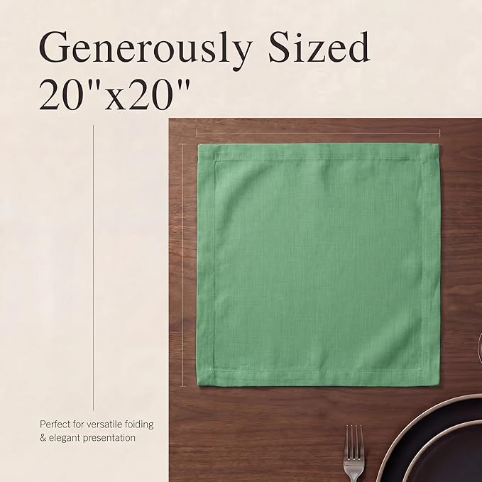 Urban Villa Cloth Napkins 100% Cotton Highly Absorbent Washable Durable Reusable Premium Dinner Napkins Ideal for Gifts for Mothers Day Hotel Farmhouse Parties - Green (20" x 20", Set of 12)