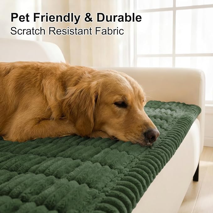 Smiry Couch Cover for Dogs, Non Slip Washable Sofa Protector for Pets, Soft Furniture Cover for Pet, Stylish Sofa Covers, Cozy Protect Against Fur, Dirt & Everyday Messes (Dark Green, 27.6" x 95")