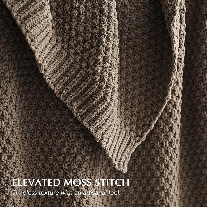 EVERGRACEHOME Chunky Chenille Knit Throw Blanket for Couch, Soft Luxurious Oversized King Moss Stitch Blanket for Bed, Large Cozy Farmhouse Knitted Throw for Sofa, Mocha Brown, 92" x 108"