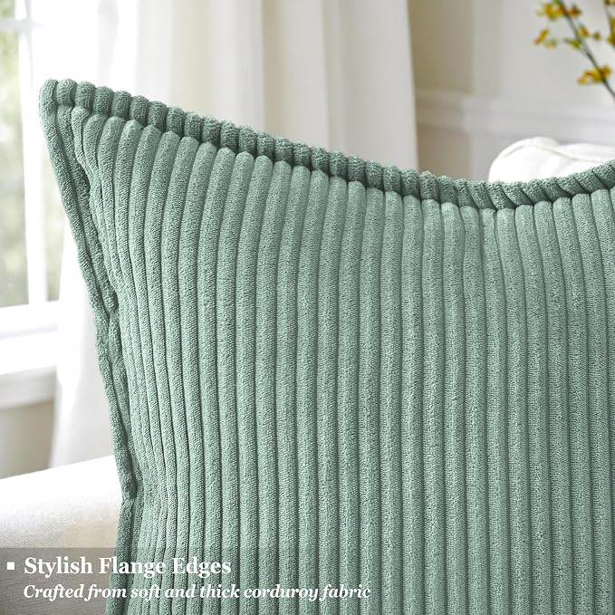 decorUhome Summer Corduroy Teal Throw Pillow Covers 12x20 Set of 2 Decorative Soft Boho Farmhouse Lumbar Couch Pillow Covers for Living Room Bed Sofa Broadside Striped Pillow Cases