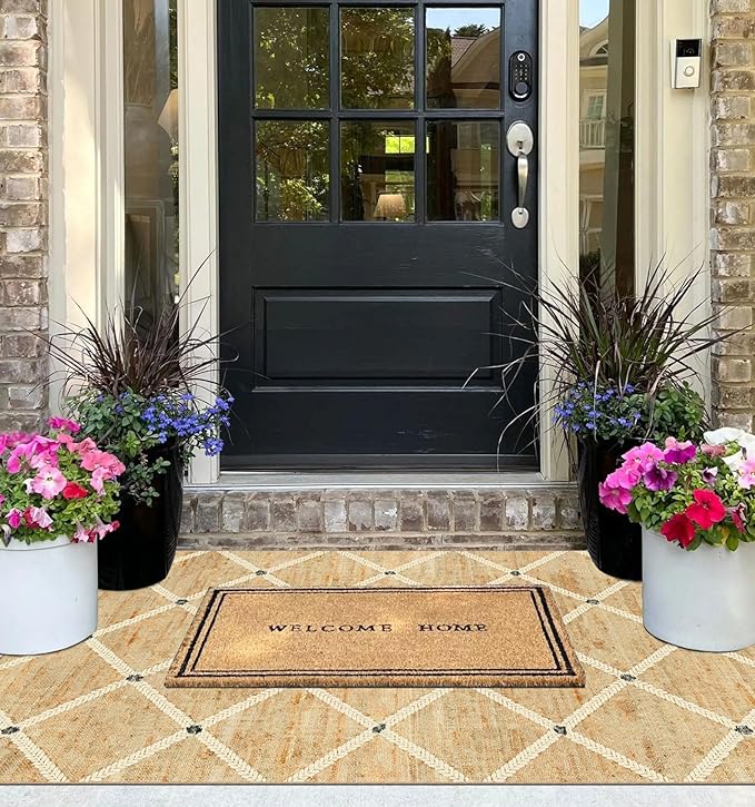 Woven-Look 3x5 Entryway Rug - Small Washable Indoor Outdoor Mats for Front Door Non-Slip Porch Rug Farmhouse Geometric Throw Rugs for Entryway Bedroom Office Kitchen Mat for Floor Porch Decor