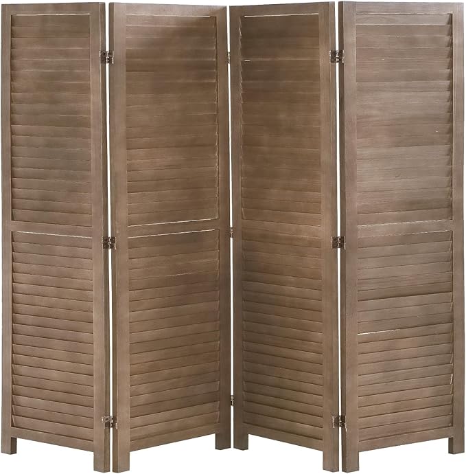PayLessHere Room Divider 4 Panel Wood Privacy Screen 5.75 Ft Indoor Folding Portable Partition Screen for Bedroom Office Restaurant,Brown