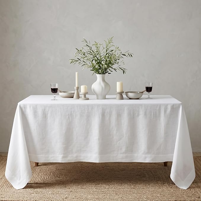 Solino Home White Linen Tablecloth 60 x 144 Inch - 100% Pure Linen Table Cloth for Rectangle Tables - Fete, Machine Washable Tablecloth for Summer, 4th of July