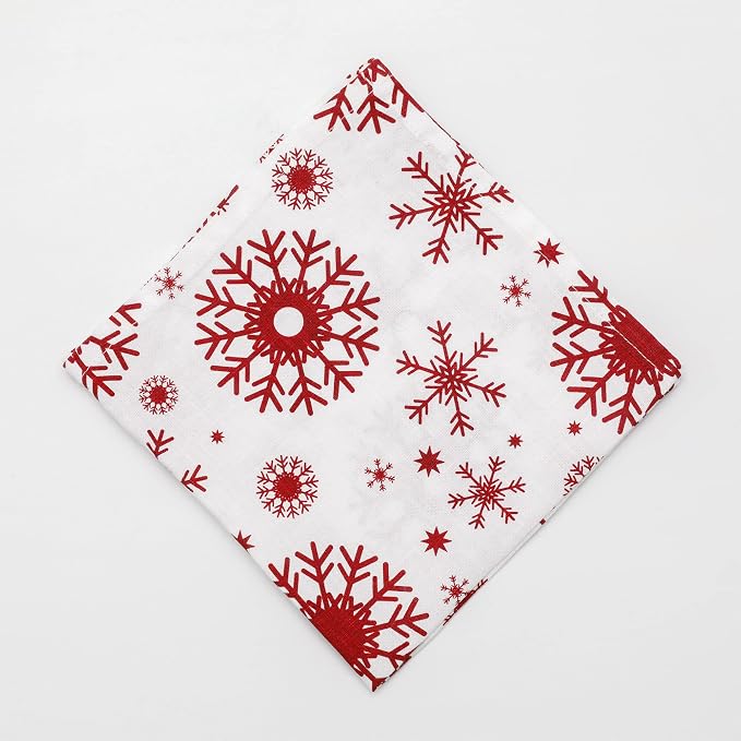 100% Pure Linen Dinner Christmas Cloth Napkins 15 x 15 Inch Snowflake Pattern - Set of 6 Pack European Flax Natural Fabric Washable for Home and Kitchen