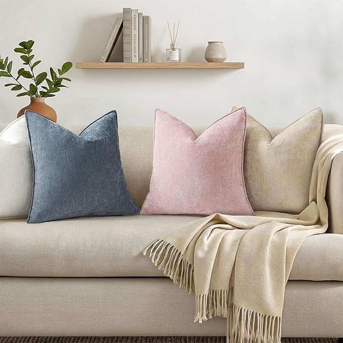 decorUhome Summer Couch Throw Pillow Covers 20x20 Set of 2, Decorative Soft Velvet Modern Cozy Chenille Pillow Cases with Elegant Design for Sofa Bed Living Room Home Decor, Dark Grey