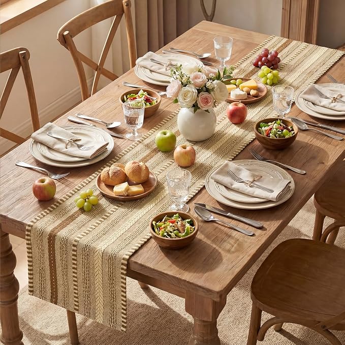 Artoid Mode Light Coffee Farmhouse Woven Table Runner, Seasonal Holiday Rustic Kitchen Dining Table Decoration for Home Party Decor 12x36 Inch