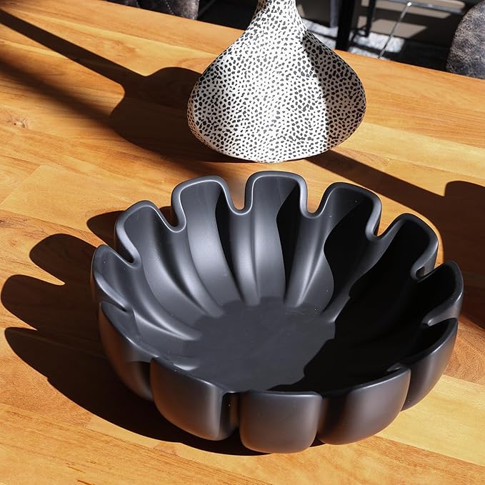 Decorative Bowl – Large Modern Centerpiece Bowl for Coffee Table, Countertop, or Kitchen Decor – Minimalist Handcrafted Accent Bowl for Living Room or Entryway/Key Bowl (Black)