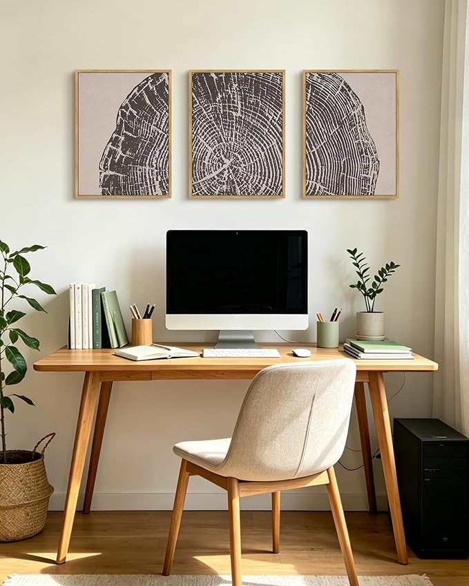 PHOPAGO Vintage Tree Rings Framed Wall Art Modern Retro Wood Stump Wall Decor Nature Farmhouse Rustic Art Prints Bedroom Home Decor - 12x16in Natural Framed