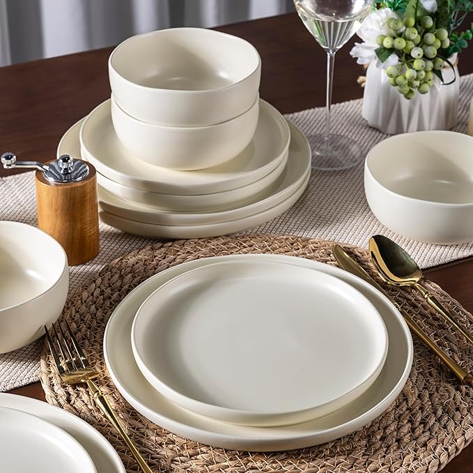 AmorArc Ceramic Dinnerware Sets, Wavy Rim Stoneware Plates and Bowls Sets,Dishwasher & Microwave & Oven Safe Dishes set, Service for 6 (18pc)
