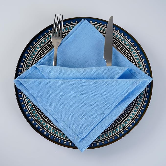 Solid Color Linen Blended Thin Dinner Cloth Napkins - Set of 12 (40 x 40 cm) - for Events & Home Use (Sky Blue)
