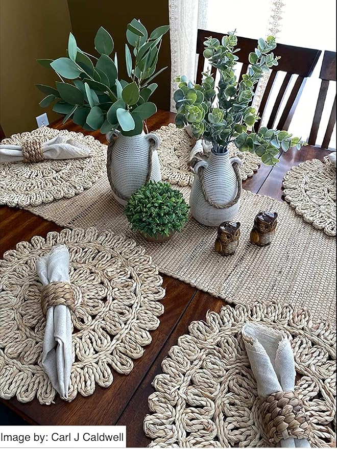 The Home Talk Table Runner 13'' x 72'' Eco-Friendly Hand-Made Vintage Jute Mats for Parties, Dining Table, Wedding, Boho Table Runner, Perfect for Decor - Natural Jute