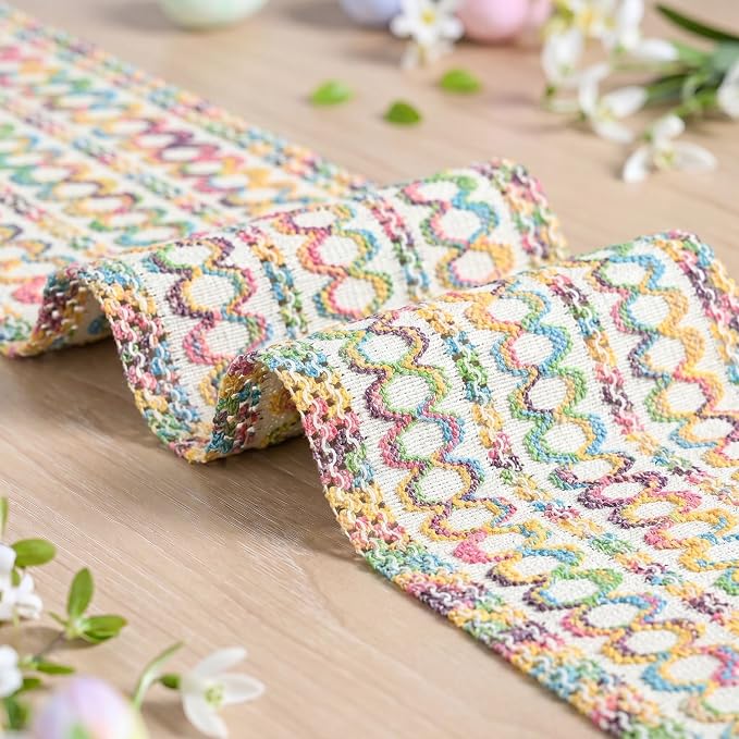 Artoid Mode Colorful Farmhouse Woven Rustic Hollow Spring Table Runner, Seasonal Summer Pride Month Holiday Kitchen Dining Table Decoration for Home Party Decor 12x36 Inch