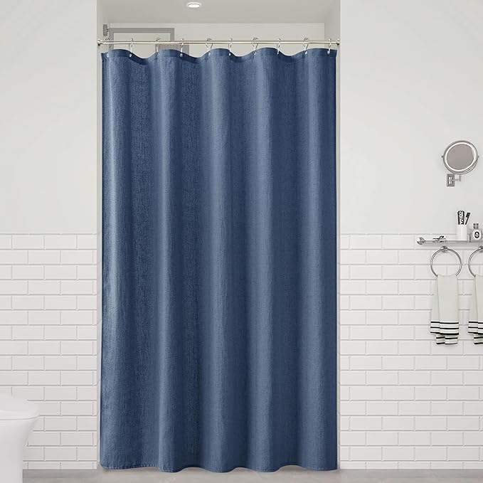 Naturoom Vintage Blue 60 Inch Shower Curtain - Stall Narrow Half Linen Ultra Thick Fabric Shower Curtain Set with Hooks, Boho Farmhouse Rustic RV Camper Bath Curtains for Bathroom, 60x72