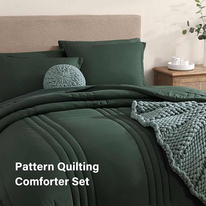 Monbix Oversized King Size Comforter Set - 7 Pieces Deep Forest Bed in a Bag Oversized King Bedding Sets with Comforters, All Seasons Comforter Bed Set with Sheets, Pillowcases & Shams