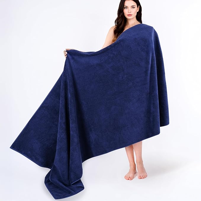 Cotton Paradise 100% Cotton Turkish Towel Set, Soft Absorbent Quick Dry, 40x80 Oversized Bath Sheet Towel, Navy Blue