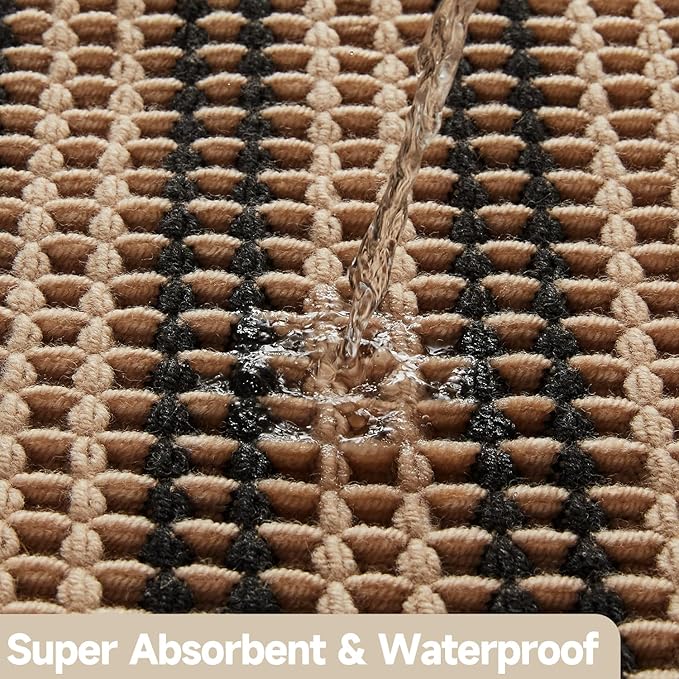 TYUU Waffle Bath Mat, Boho Bathroom Rugs Non Slip Washable Super Absorbent Quick Dry Bath Mat Farmhouse Bathroom Decor, 36"x24" Black and Khaki