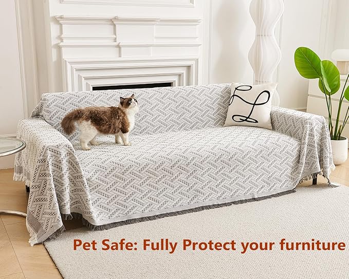 AIVIA Loveseat Cover Sheet Blanket, Reversible Anti Slip Cushion Covers for 2 Seater Couches with Armrest, Love-Seat Furniture Decor Slipcovers Protector for Dogs Cats Pets (Gray White 71"x102")