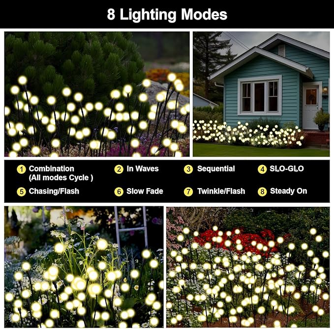 Solar Firefly Lights Warm White, 8 Modes 800mAh Swaying Firefly Yard Lights Solar Powered Outdoor Waterproof for Outside Yard Patio Lawn Pathway Walkway Stake Christmas Garden Decor (6 Pack)