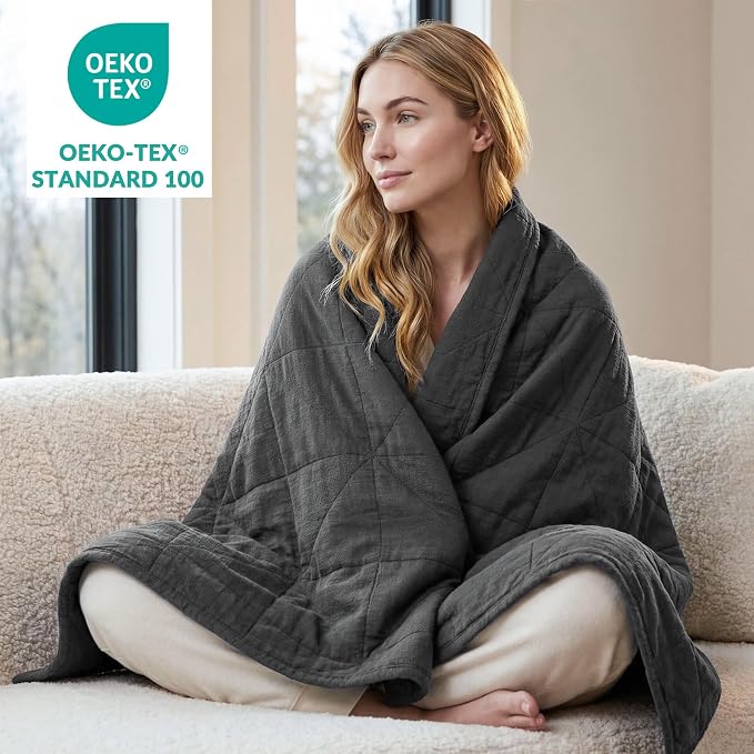 Exclusivo Mezcla 100% Cotton Muslin Blanket for Bed, King Size 4-Layer Moisture-Wicking and Breathable Ultra Soft Gauze Blanket for Spring Summer, 104"x90", Dark Grey