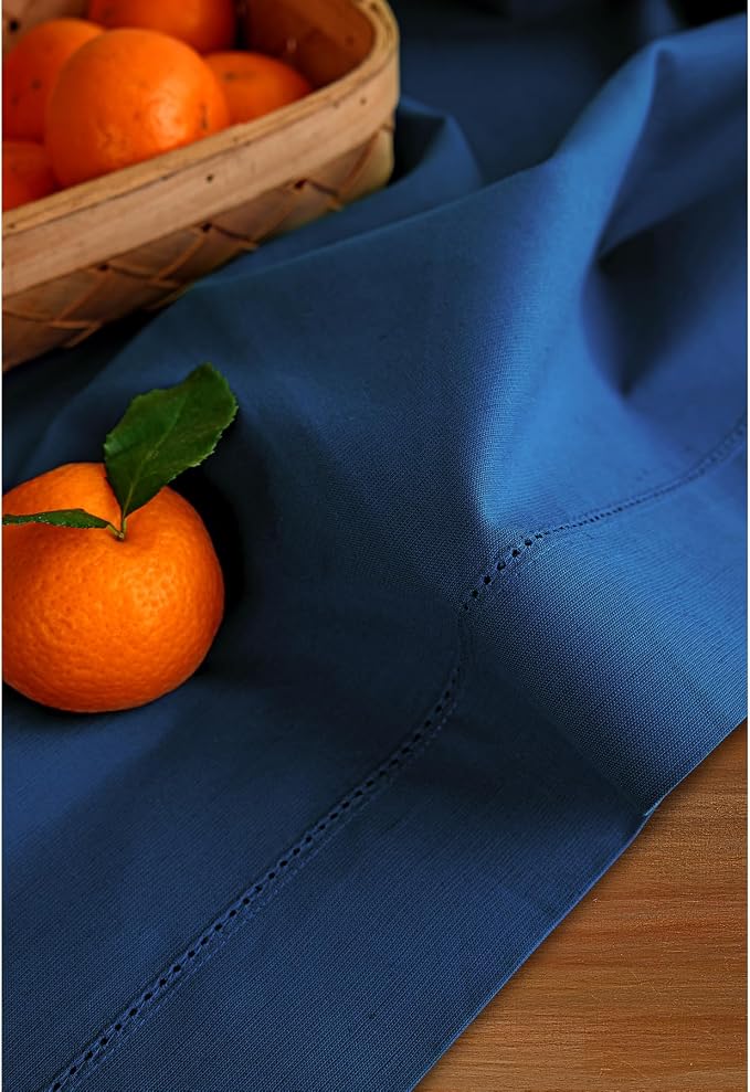 Solino Home Cotton Linen Napkins Set of 4 - Hemstitch Lapis Blue Dinner Napkins Cloth 20 x 20 Inch - Handcrafted and Machine Washable