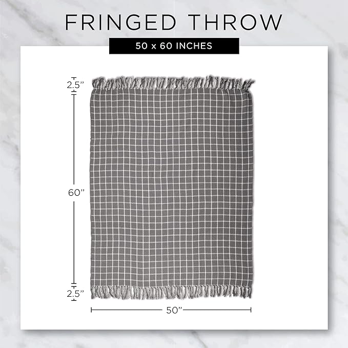 DII Woven Throw Collection 100% Cotton, Basketweave, 50x60, Stone
