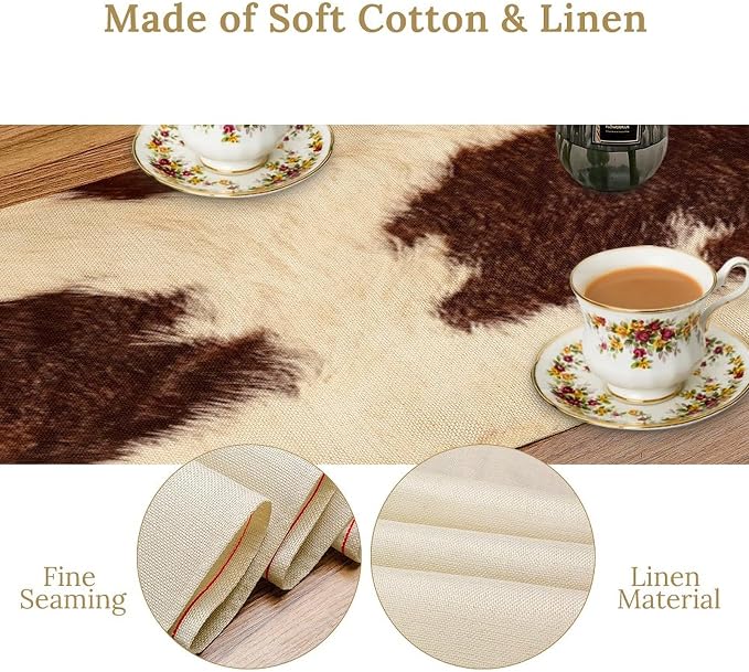 Cowhide Table Runner,Farmhouse Western Cow Pattern Table Runner for Coffee Table Dining Room Table Bedroom Party Holiday Decor 13x90inch