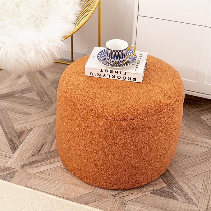 Round Pouf Ottoman 20 x 20 x 14 Inches Boho Poof Home Decor Floor Pouffe Ottoman Foot Rest for Couch Sofa Bean Bag Chairs Living Room Bedroom Orange