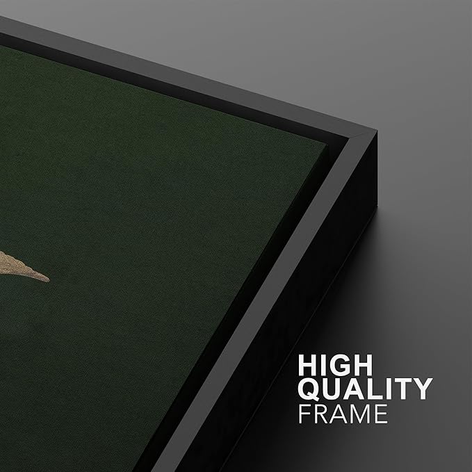 SIGNWIN Framed Canvas Print Wall Art Set Golden Cranes in Flight on Deep Green Illustrations Modern Art Rustic Colorful Ultra for Living Room, Bedroom, Office - 24"x36"x2 Black
