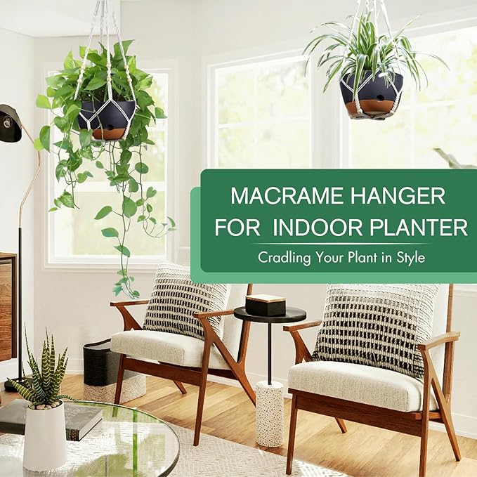 montresor Set of 2-8 Inch Hanging Planters for Indoor Plants with Self-Watering Includes Hanging Pots for Plants, Outdoor Hanging Plant Pot with Drainage, and 2 Types of Baskets Hangers (Black)